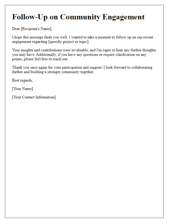 Letter template of freelance community engagement follow-up