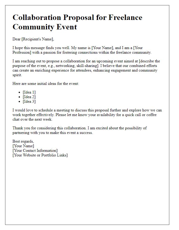 Letter template of freelance community event collaboration