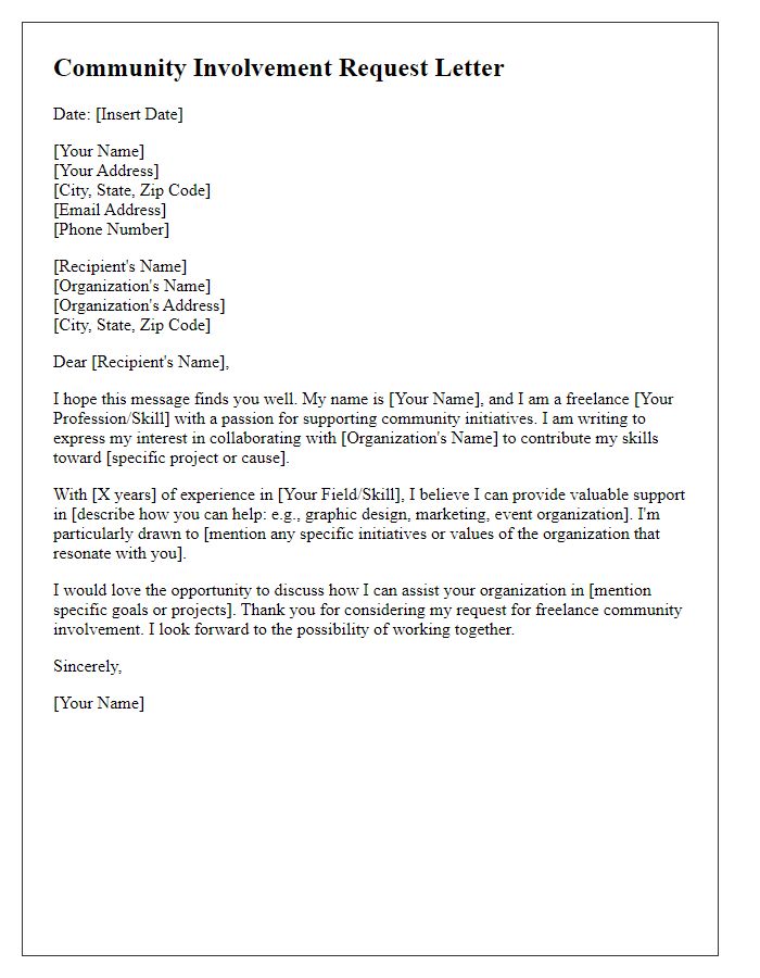 Letter template of freelance community involvement request