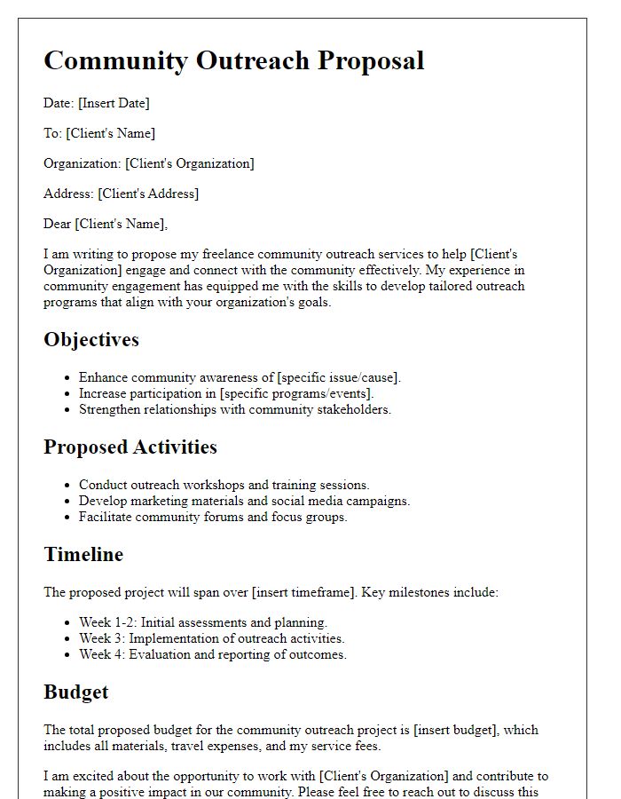 Letter template of freelance community outreach proposal