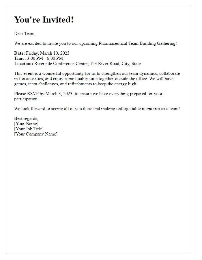 Letter template of invitation for pharmaceutical team building gathering