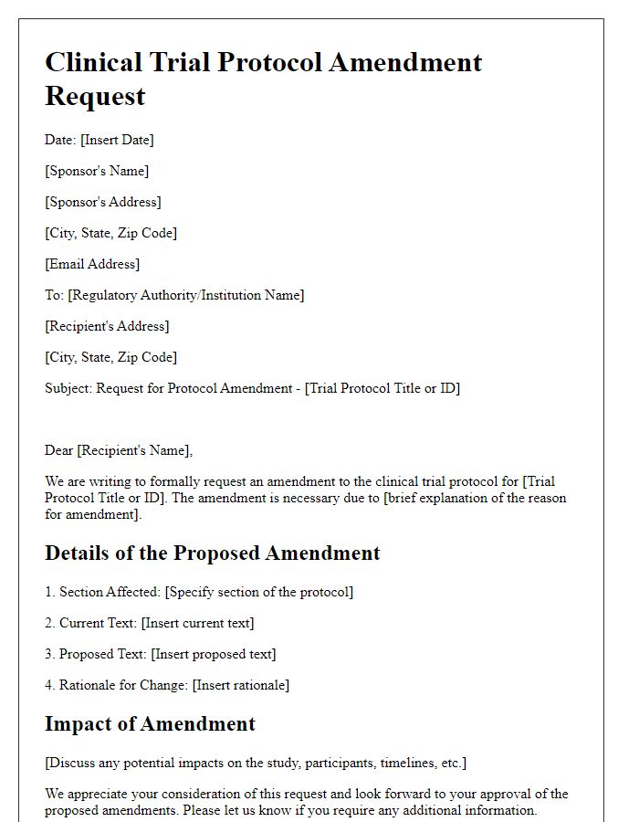 Letter template of clinical trial protocol amendment request