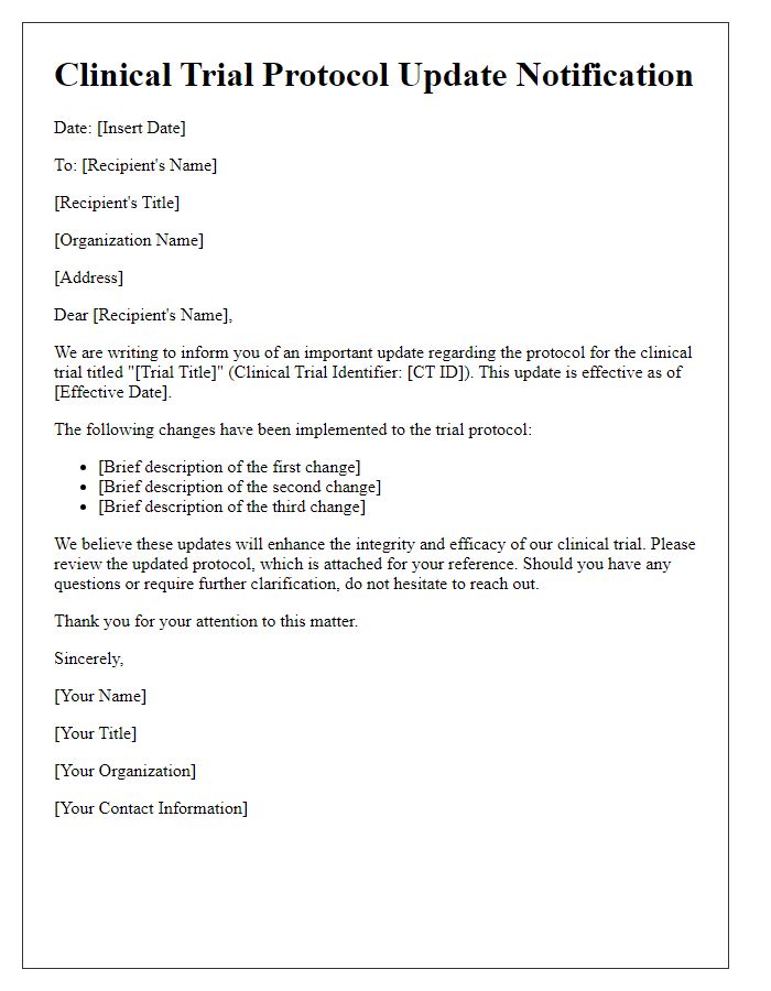 Letter template of clinical trial protocol update notification