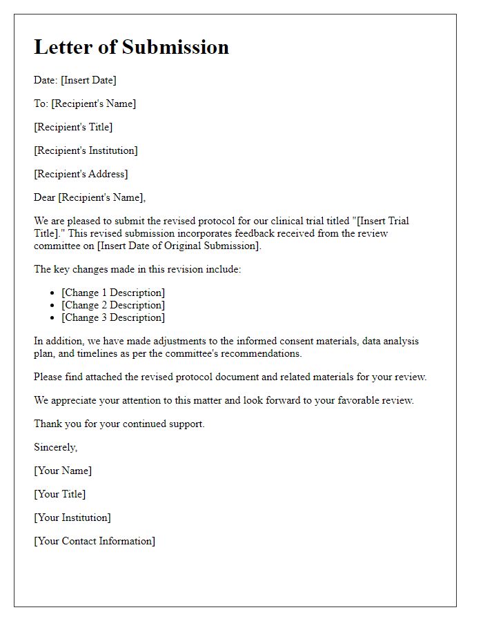 Letter template of revised clinical trial protocol submission