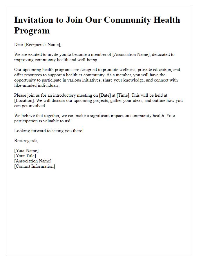 Letter template of association invitation for community health programs.