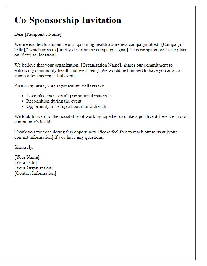 Letter template of co-sponsorship invitation for health awareness campaigns.