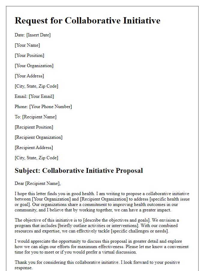 Letter template of collaborative initiative request for health organizations.