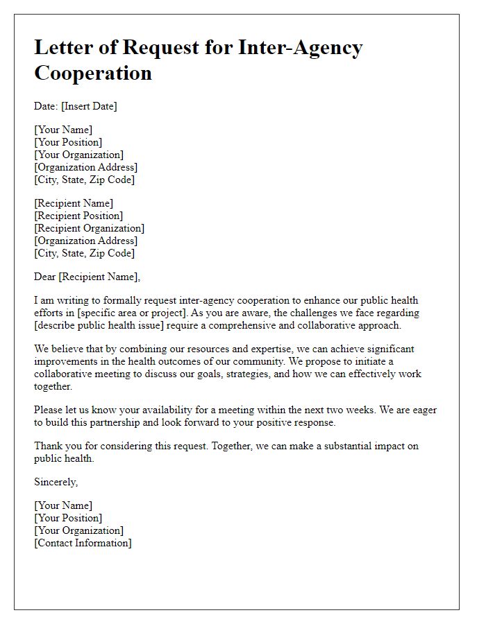 Letter template of inter-agency cooperation request for public health efforts.