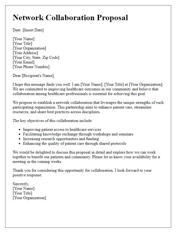 Letter template of network collaboration proposal for healthcare professionals.