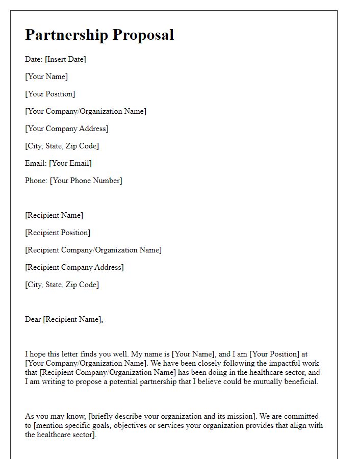 Letter template of partnership proposal for healthcare providers.