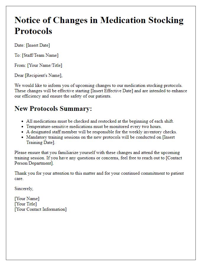 Letter template of changes in medication stocking protocols