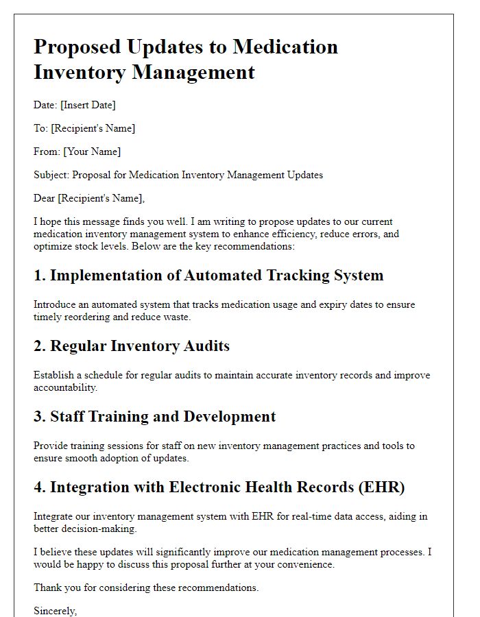 Letter template of proposed medication inventory management updates