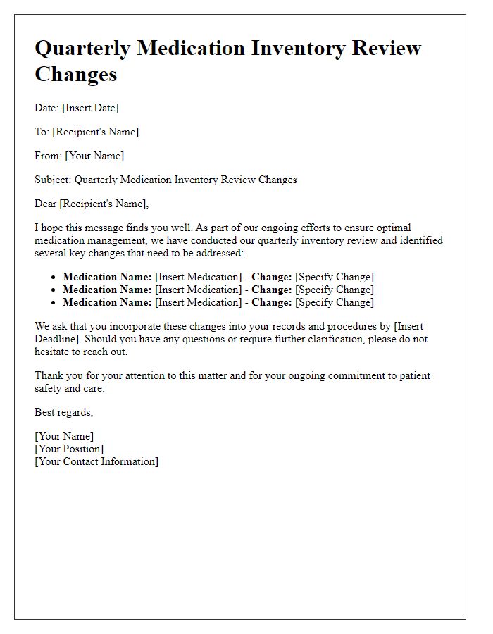 Letter template of quarterly medication inventory review changes