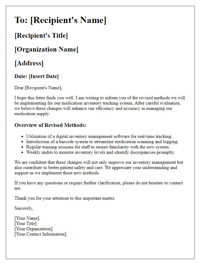 Letter template of revised medication inventory tracking methods