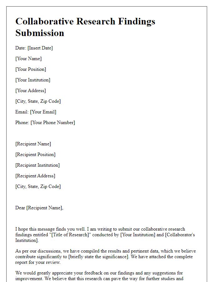 Letter template of collaborative research findings submission