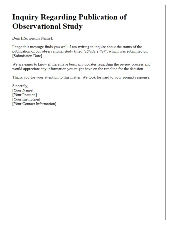 Letter template of observational study publication inquiry