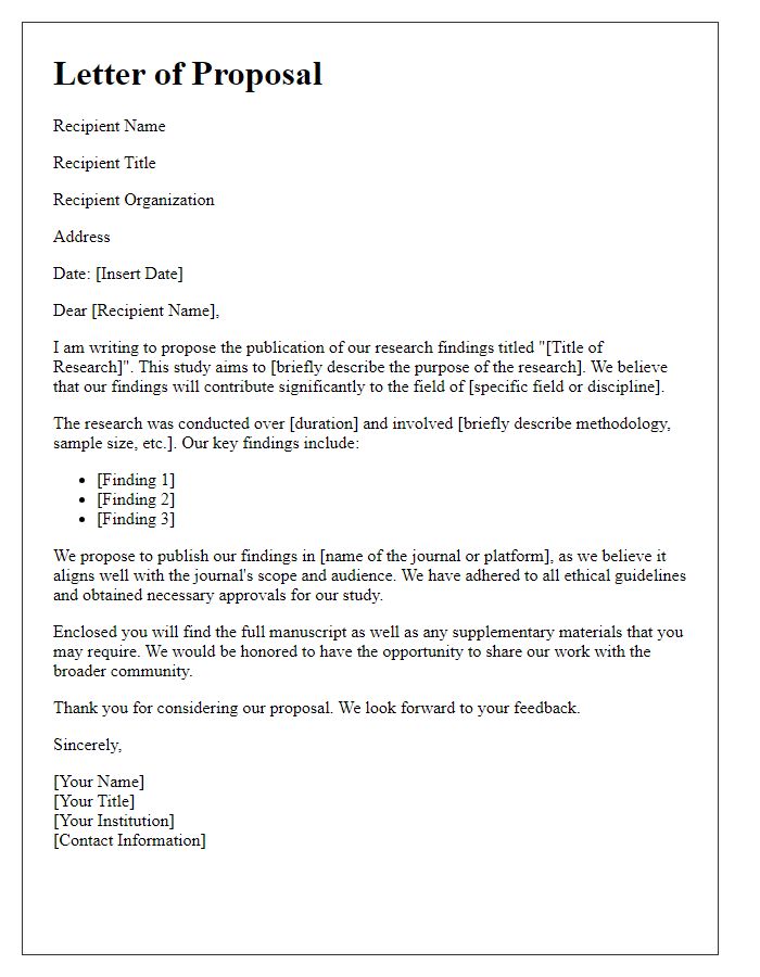 Letter template of research findings publication proposal