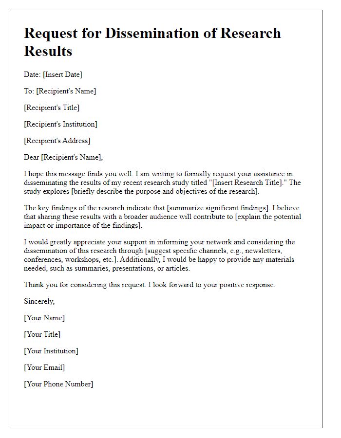 Letter template of research results dissemination request