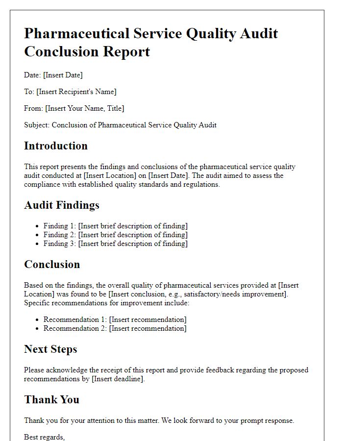 Letter template of pharmaceutical service quality audit conclusion report