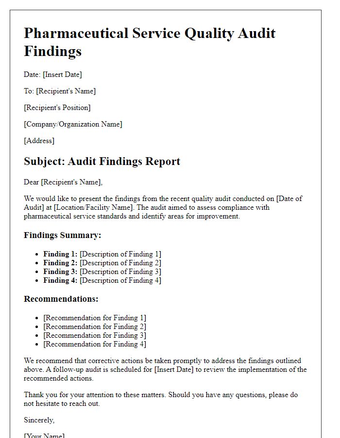 Letter template of pharmaceutical service quality audit findings