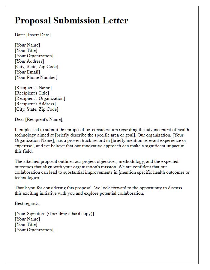 Letter template of proposal submission for health technology advancement.