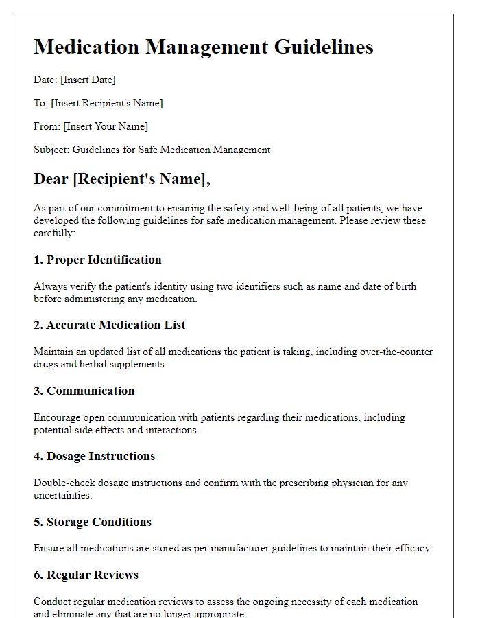 Letter template of guidelines for safe medication management