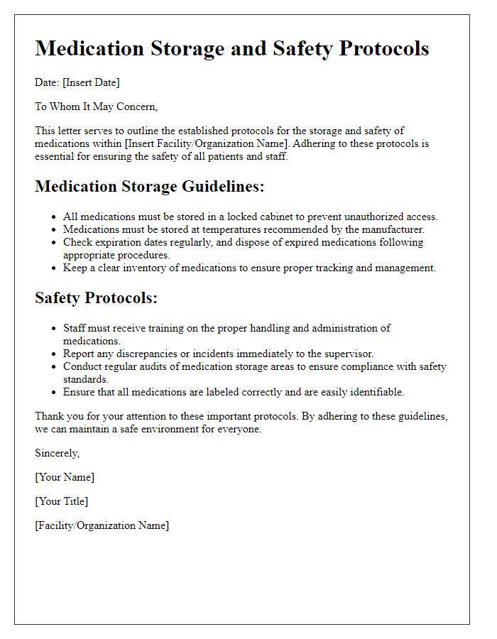 Letter template of medication storage and safety protocols