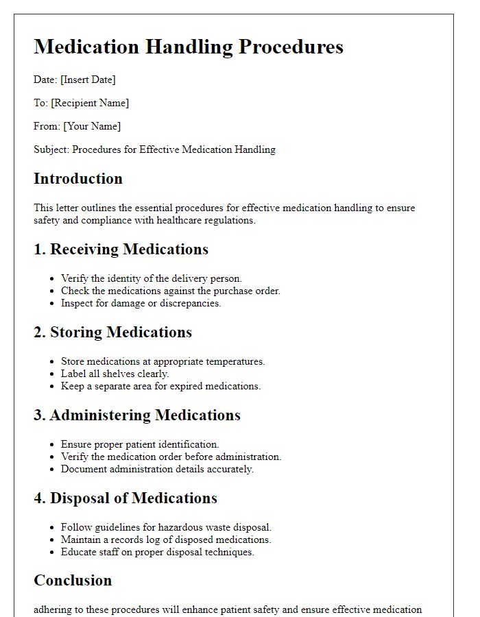 Letter template of procedures for effective medication handling