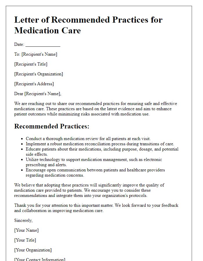 Letter template of recommended practices for medication care