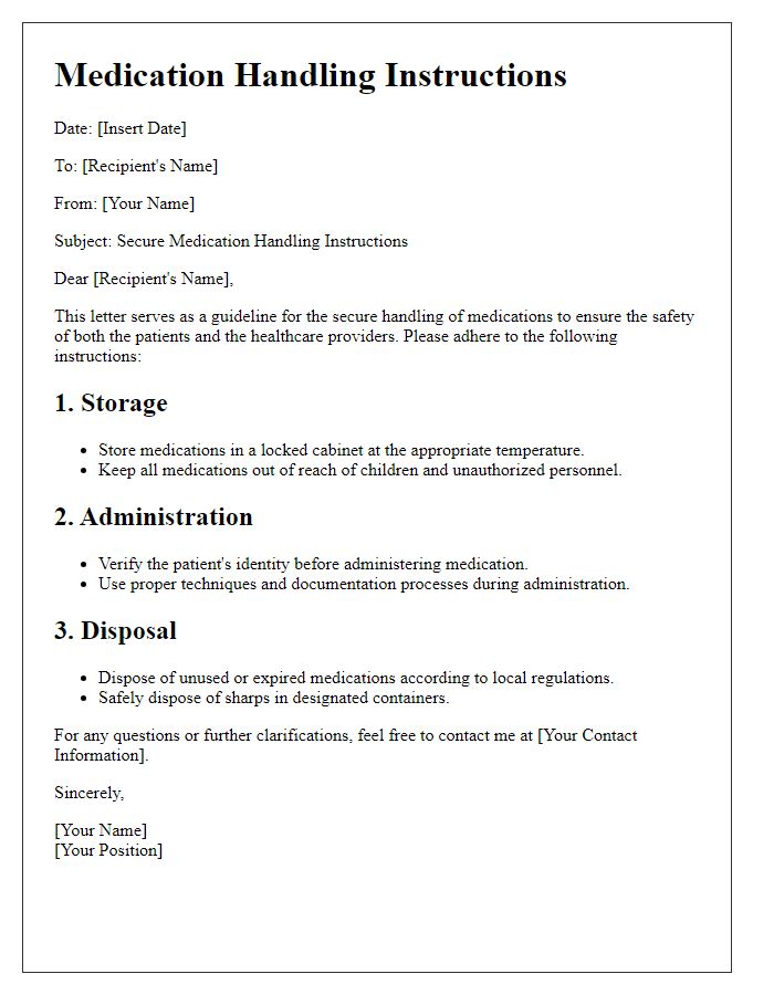 Letter template of secure medication handling instructions