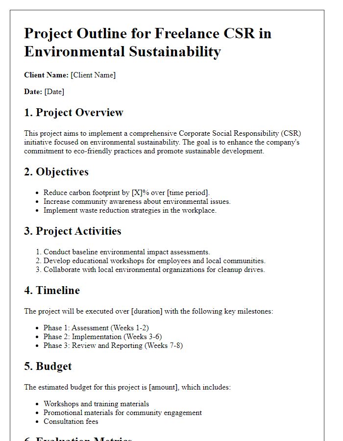 Letter template of freelance CSR project outline for environmental sustainability