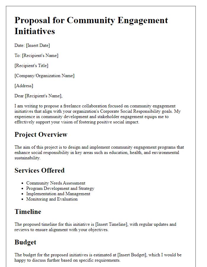 Letter template of freelance CSR proposal for community engagement initiatives