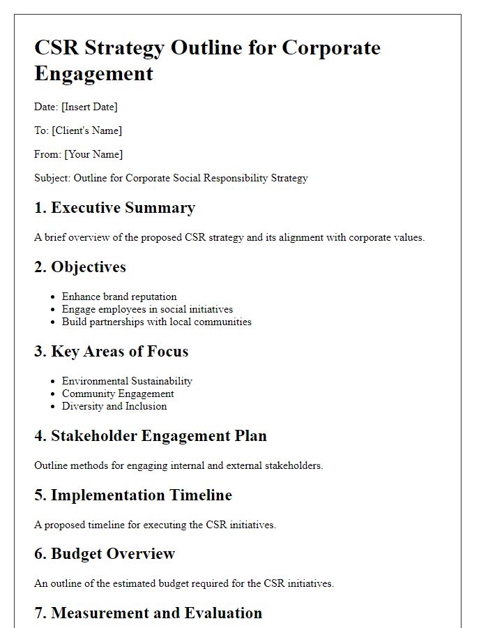 Letter template of freelance CSR strategy outline for corporate engagement