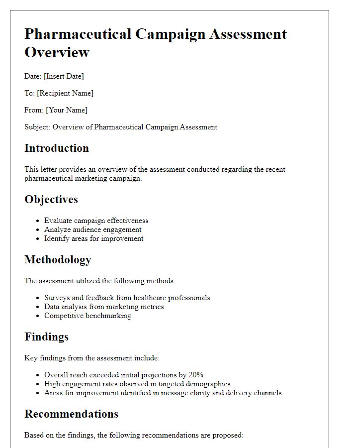 Letter template of pharmaceutical campaign assessment overview