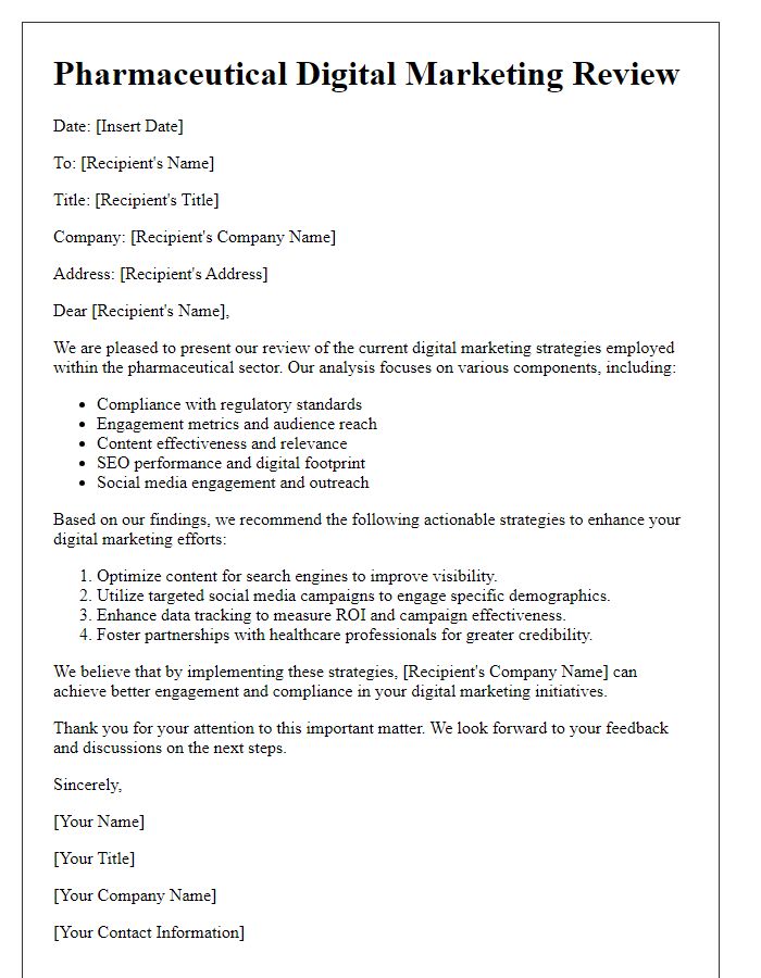 Letter template of pharmaceutical digital marketing review