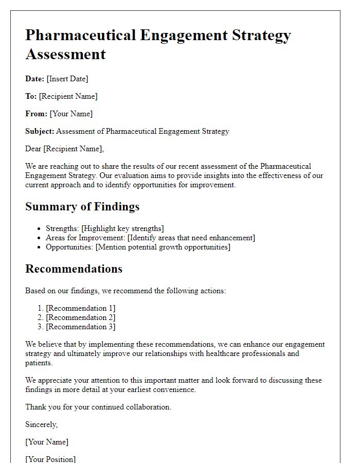 Letter template of pharmaceutical engagement strategy assessment