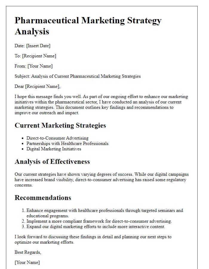 Letter template of pharmaceutical marketing strategy analysis