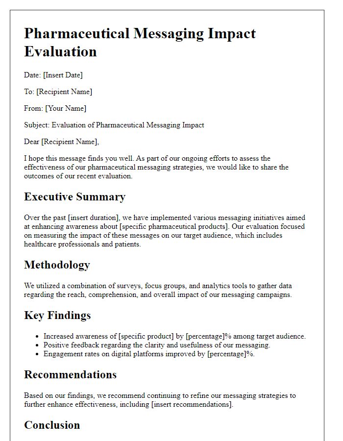 Letter template of pharmaceutical messaging impact evaluation