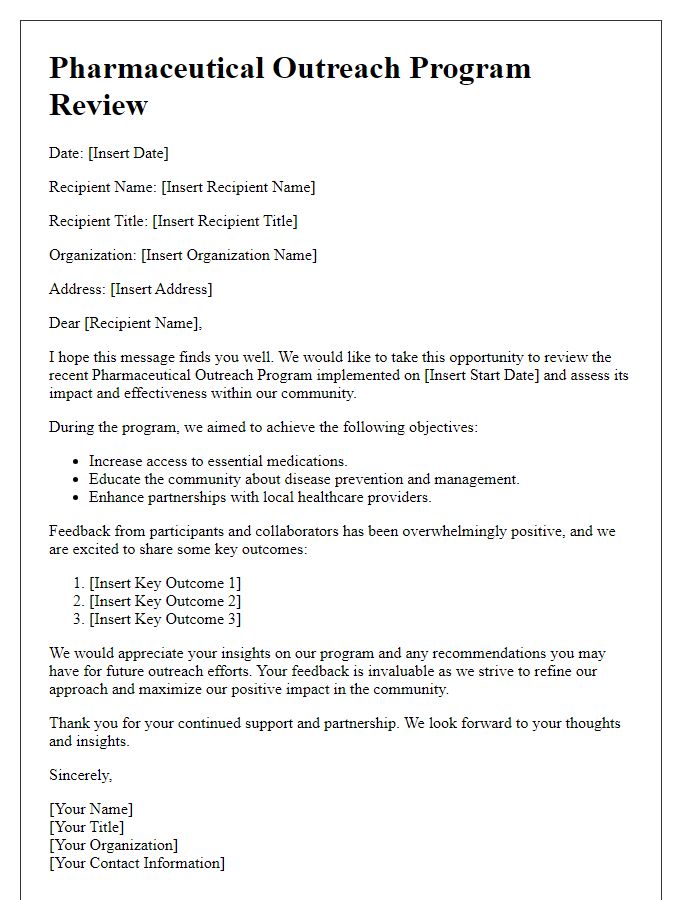 Letter template of pharmaceutical outreach program review