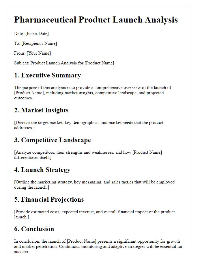 Letter template of pharmaceutical product launch analysis