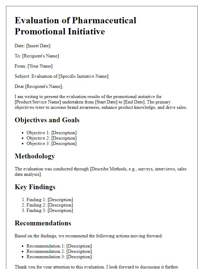 Letter template of pharmaceutical promotional initiative evaluation