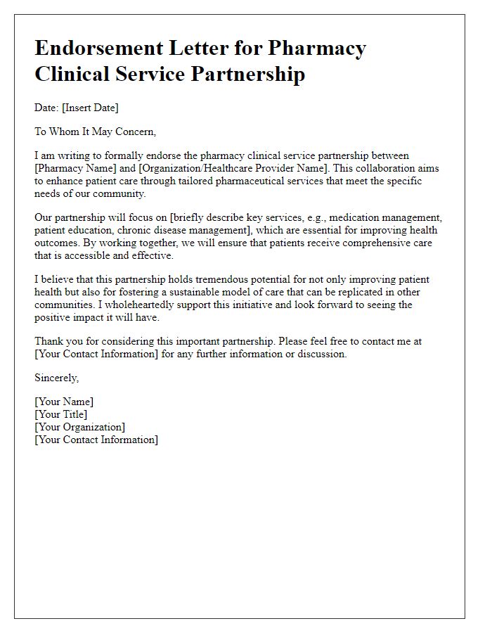 Letter template of endorsement for pharmacy clinical service partnership