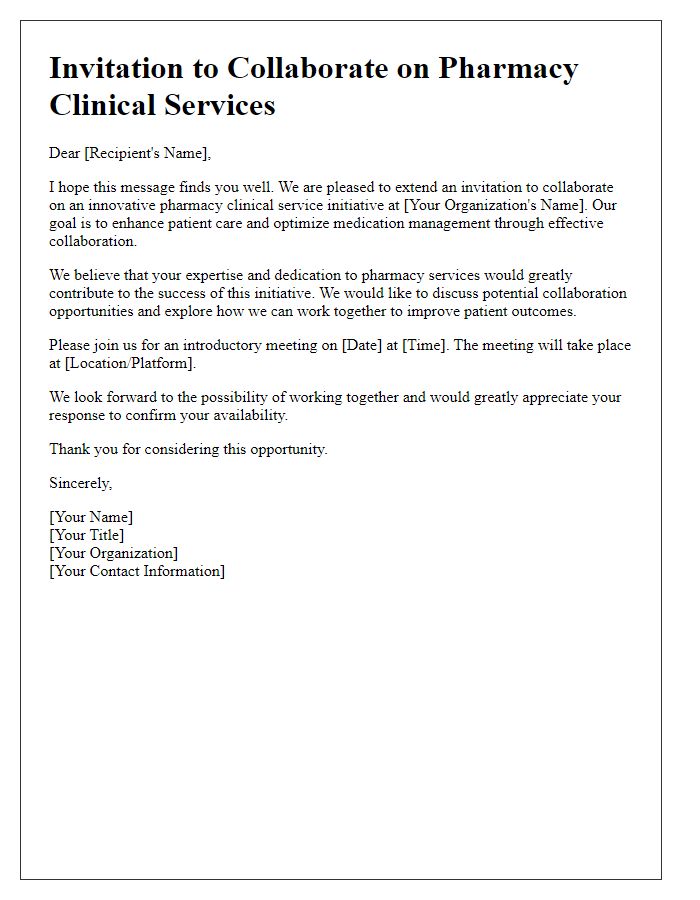 Letter template of invitation to pharmacy clinical service collaboration