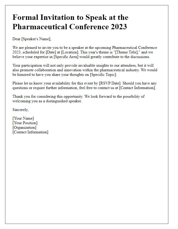 Letter template of formal invitation for pharmaceutical event speaker participation