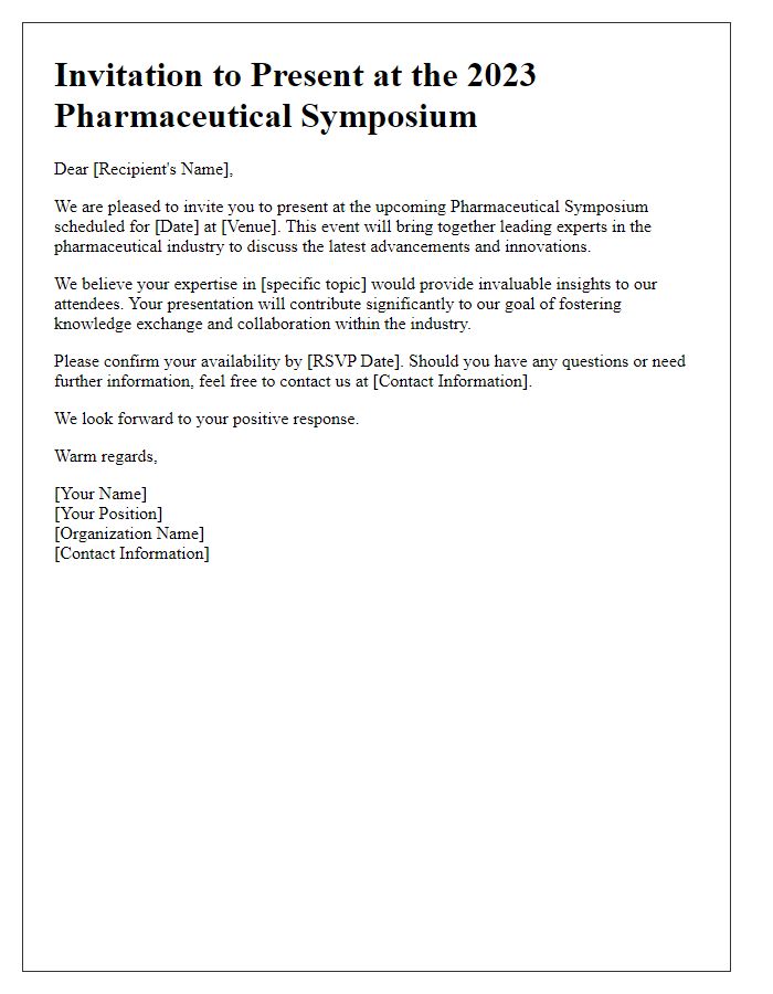 Letter template of invitation to present at pharmaceutical symposium