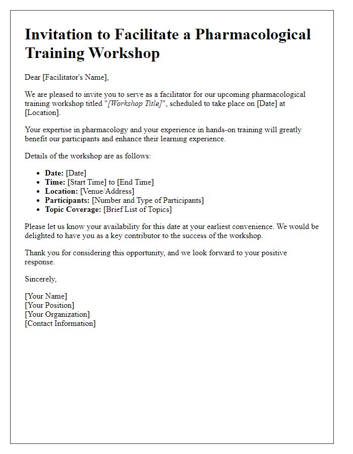 Letter template of invitation for workshop facilitator in pharmacological training