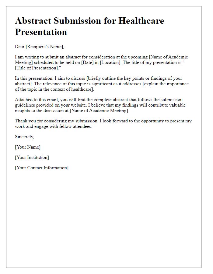 Letter template of healthcare presentation abstract submission for academic meeting.