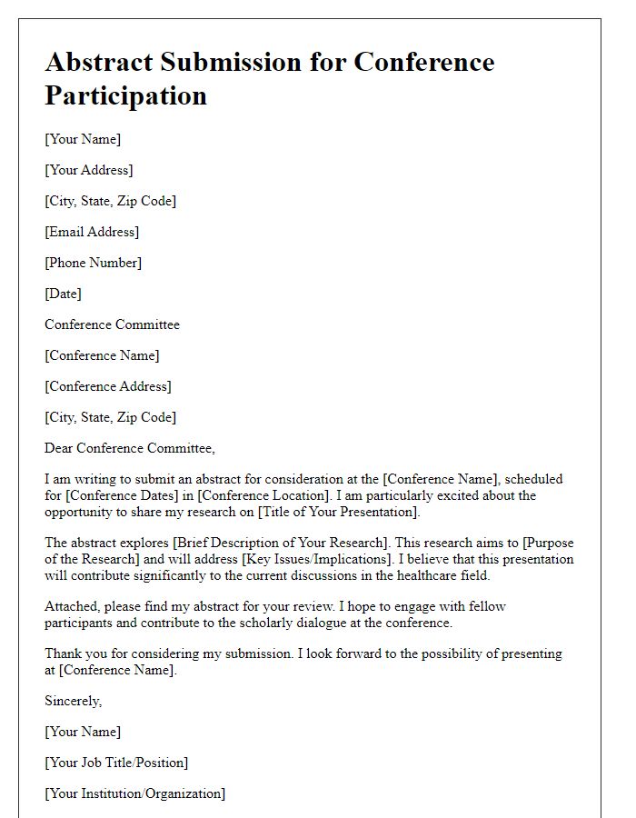 Letter template of healthcare presentation abstract submission for conference participation.