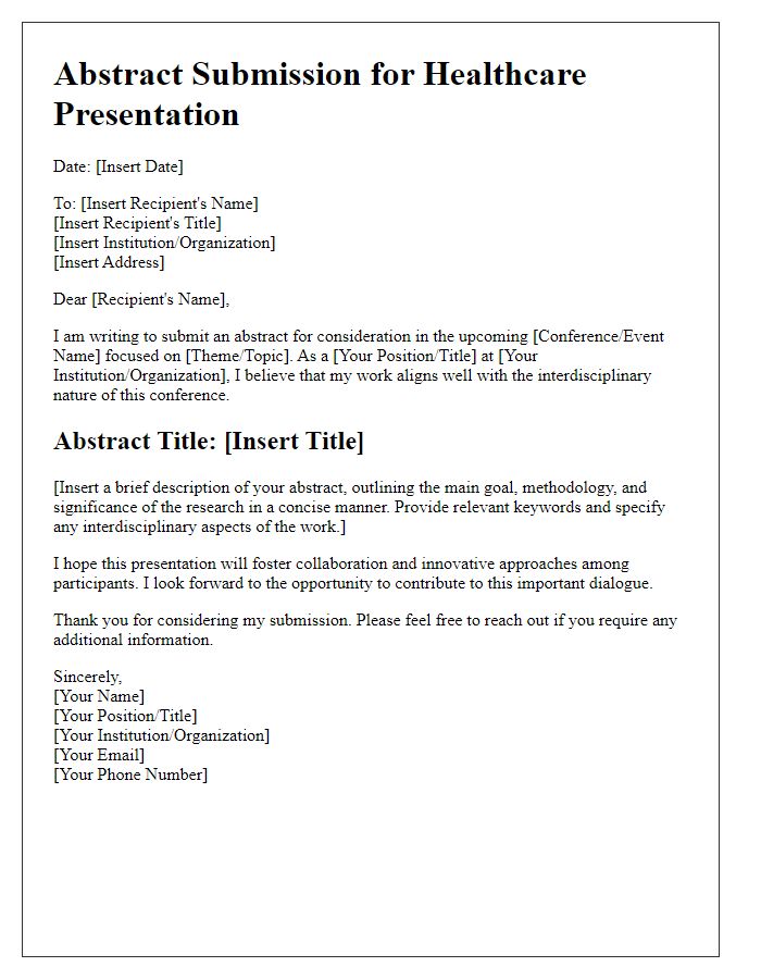 Letter template of healthcare presentation abstract submission for interdisciplinary collaboration.