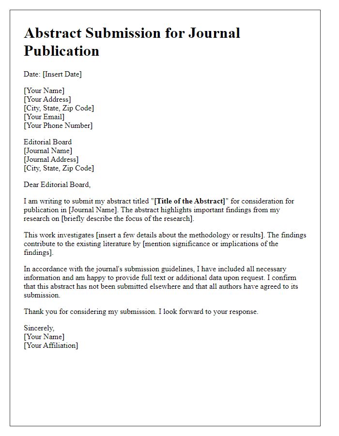 Letter template of healthcare presentation abstract submission for journal publication.